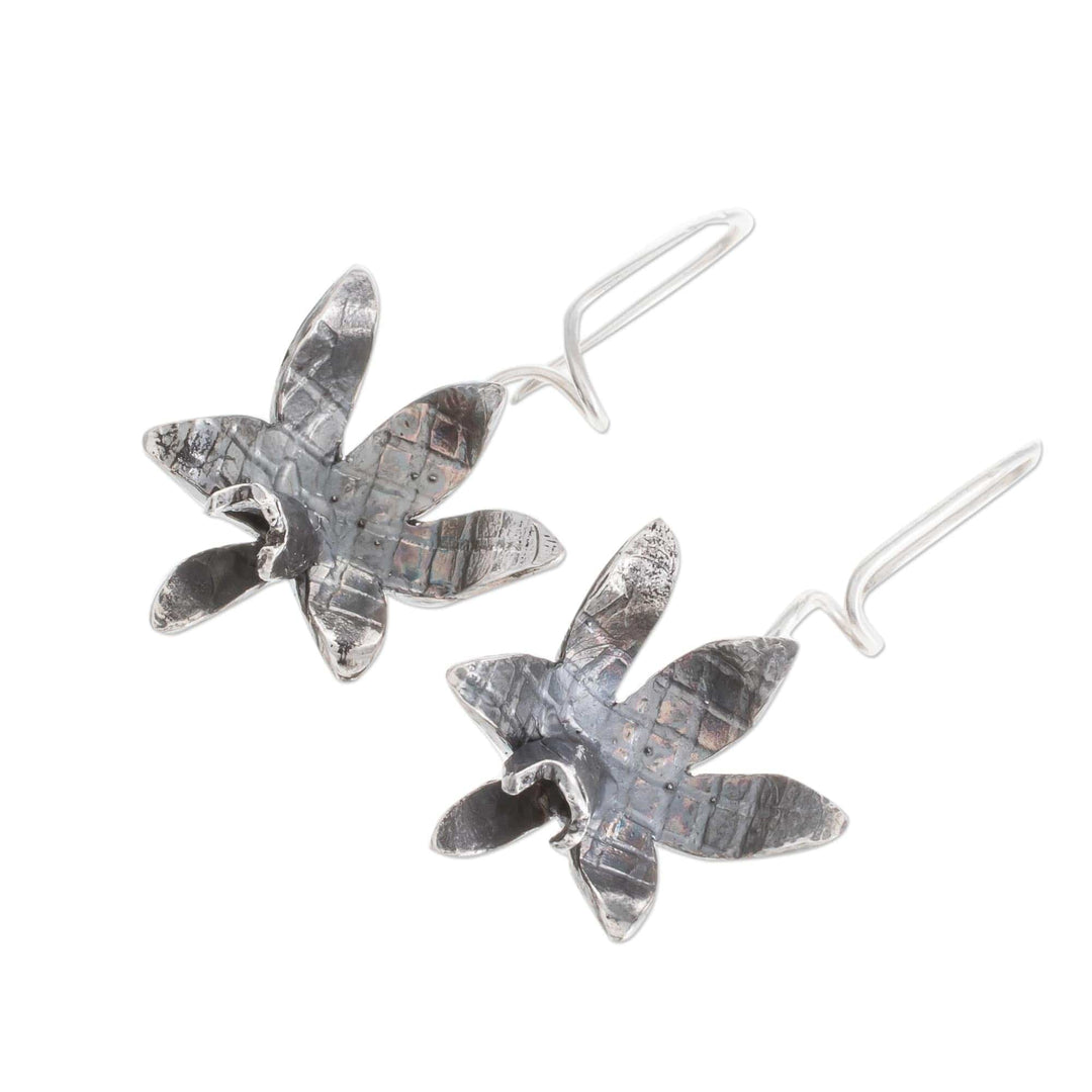 Oxidized Sterling Silver Orchid Drop Earrings - Fascinating Dark Orchids