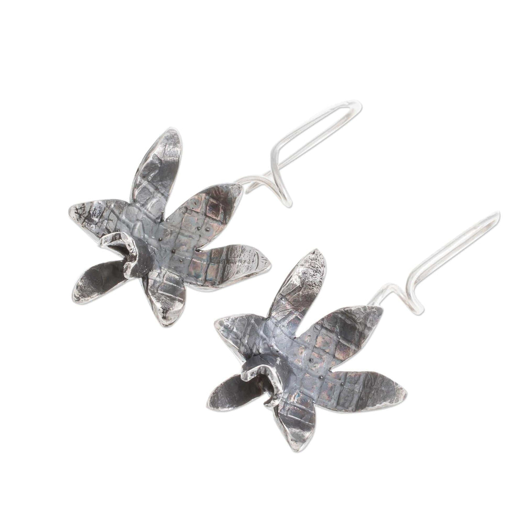 Oxidized Sterling Silver Orchid Drop Earrings - Fascinating Dark Orchids