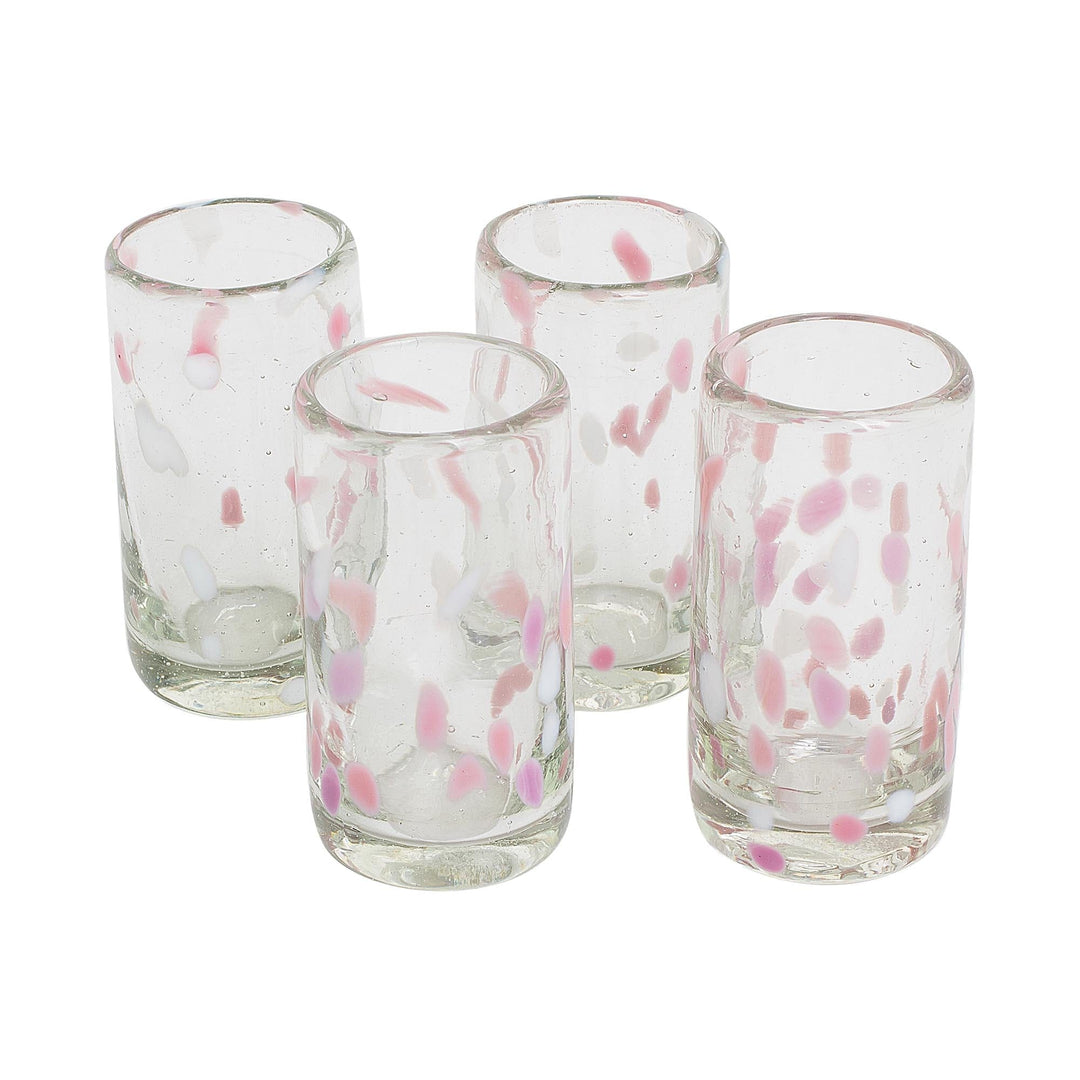 Set of Four Recycled Glass Shot Glasses with Pink Accents - Party Pink