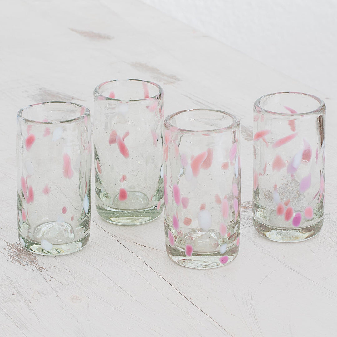 Set of Four Recycled Glass Shot Glasses with Pink Accents - Party Pink