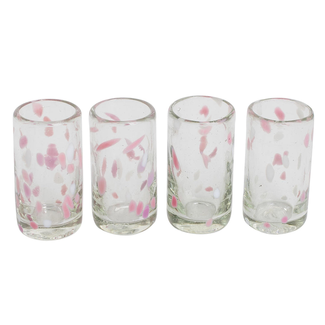 Set of Four Recycled Glass Shot Glasses with Pink Accents - Party Pink