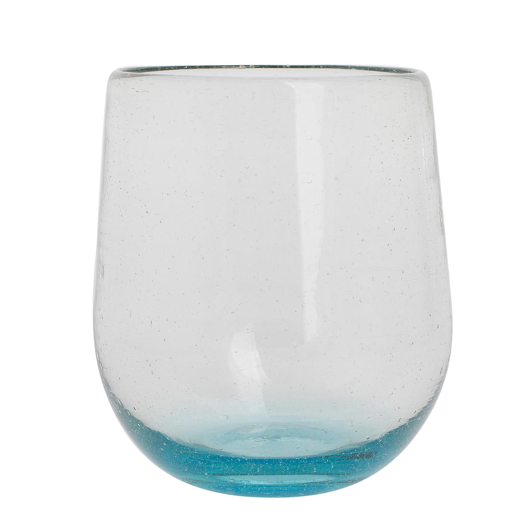Set of Four Recycled Glass Stemless Wine Glasses in Blue - Glistening Sea