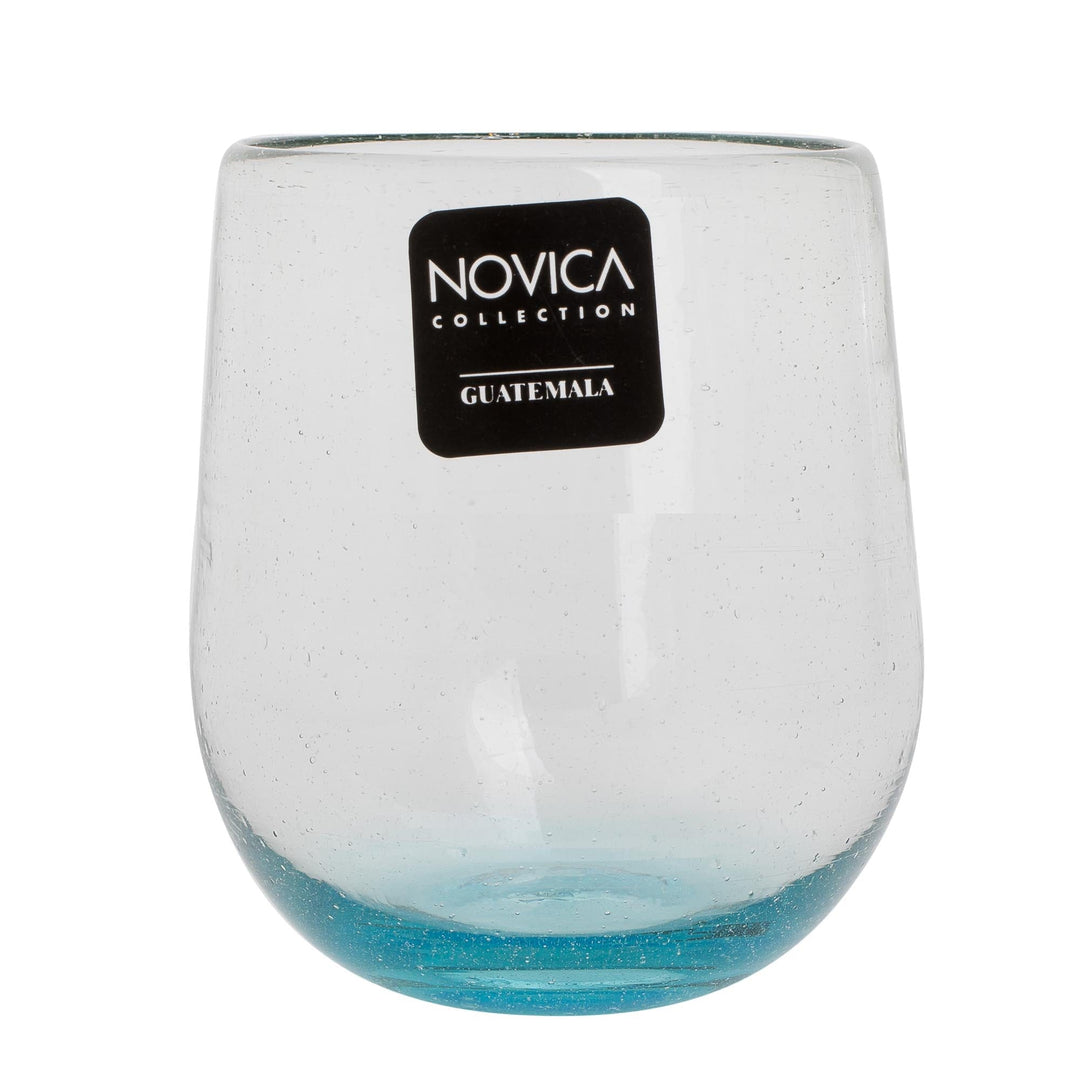 Set of Four Recycled Glass Stemless Wine Glasses in Blue - Glistening Sea