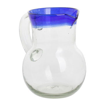 Handblown Recycled Glass Pitcher in Blue - Sky Reflection