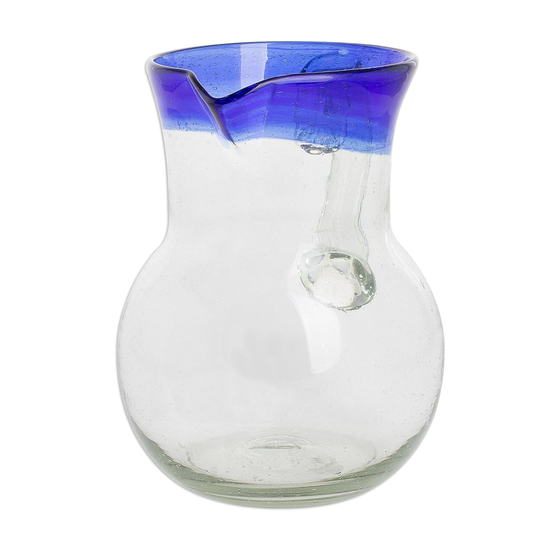 Handblown Recycled Glass Pitcher in Blue - Sky Reflection