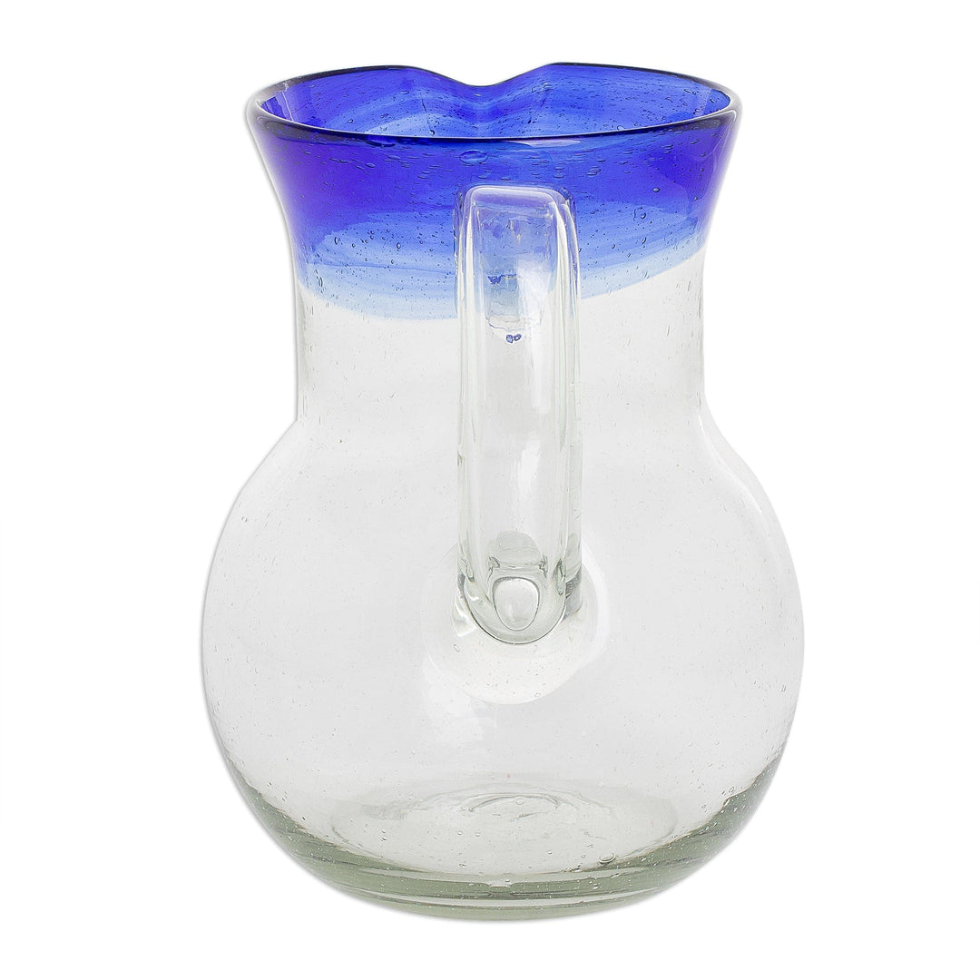 Handblown Recycled Glass Pitcher in Blue - Sky Reflection