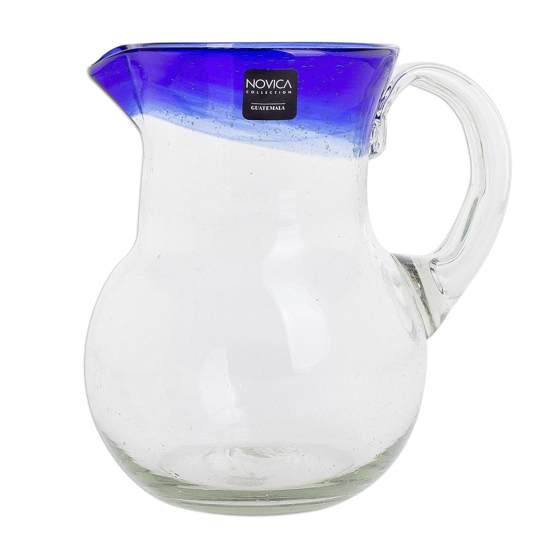 Handblown Recycled Glass Pitcher in Blue - Sky Reflection