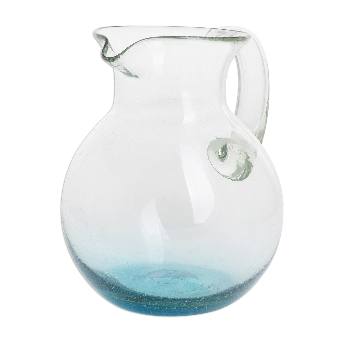 Handblown Recycled Glass Pitcher - Glistening Sea