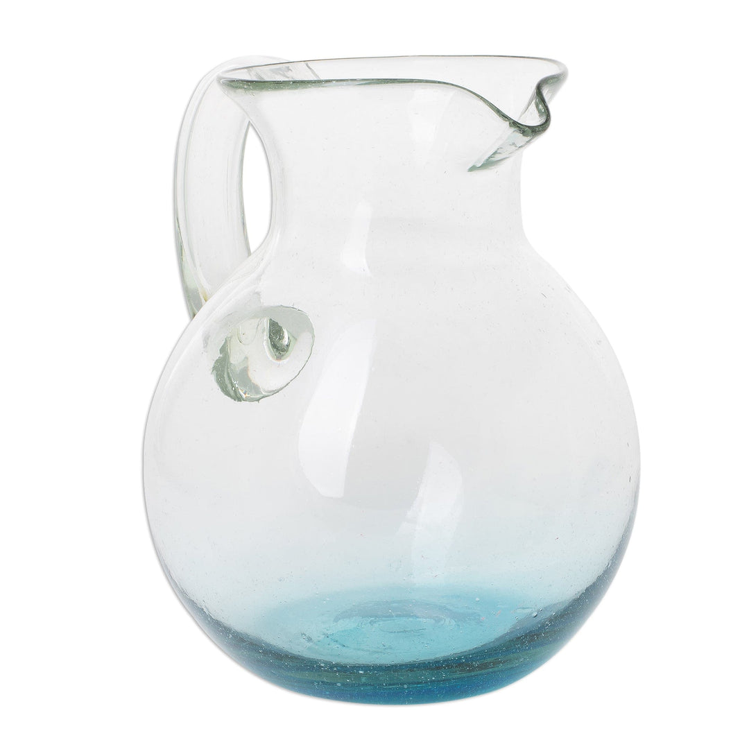 Handblown Recycled Glass Pitcher - Glistening Sea