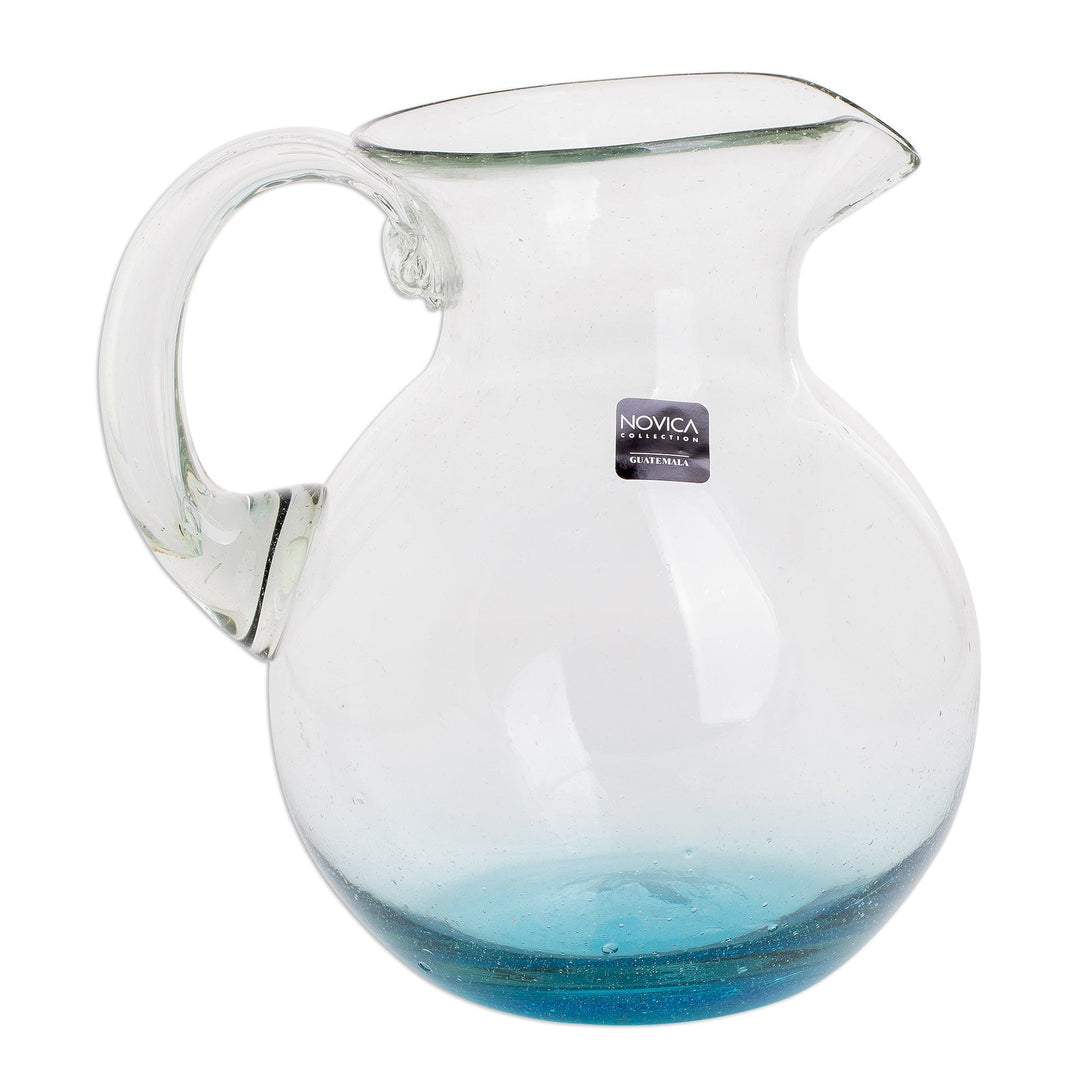 Handblown Recycled Glass Pitcher - Glistening Sea