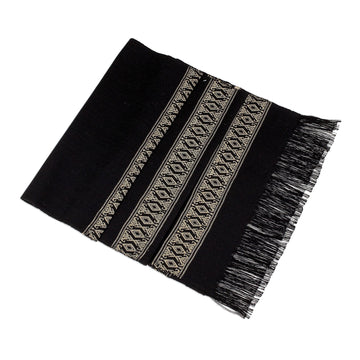 Handwoven Cotton Table Runner in Black from Guatemala - Beige Moon