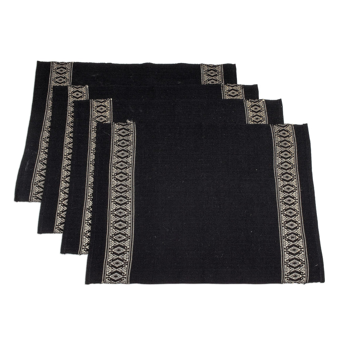 Cotton Table Linen Set for 4 in Black - Beige Moon