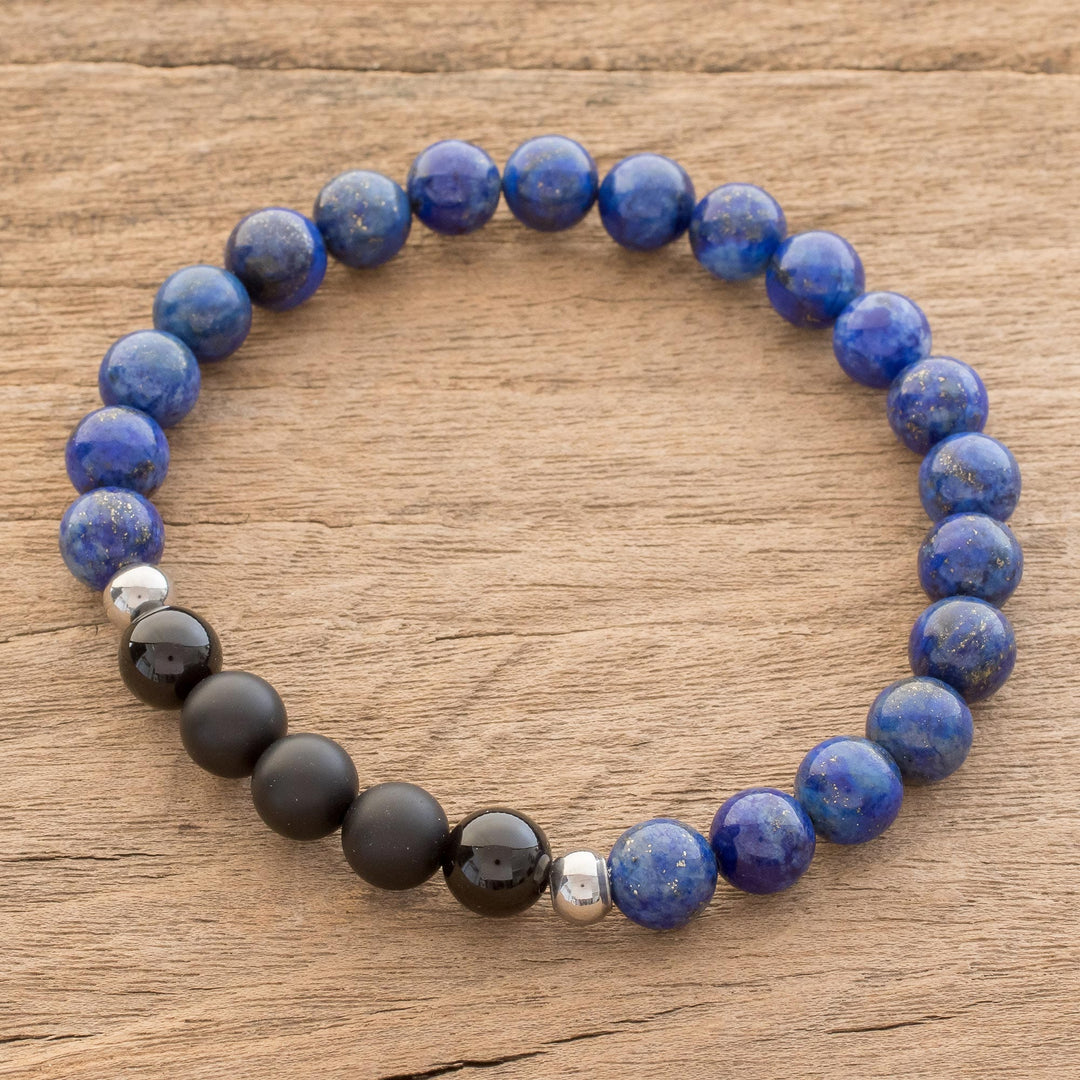 Men's Lapis Lazuli and Agate Beaded Stretch Bracelet - Deep
