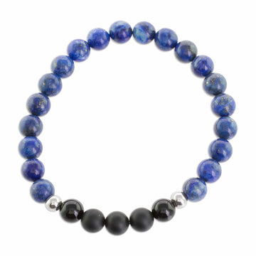 Men's Lapis Lazuli and Agate Beaded Stretch Bracelet - Deep