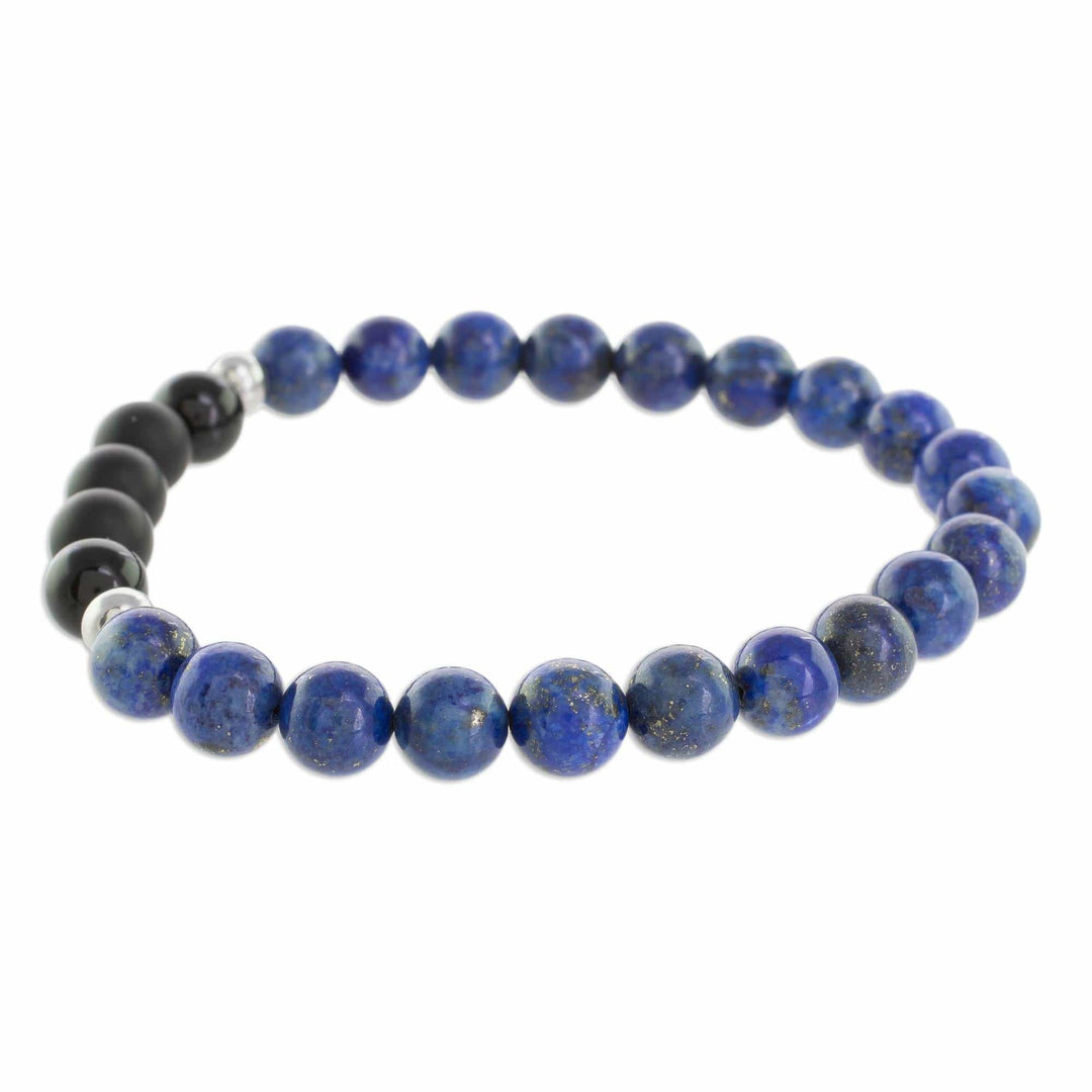 Men's Lapis Lazuli and Agate Beaded Stretch Bracelet - Deep