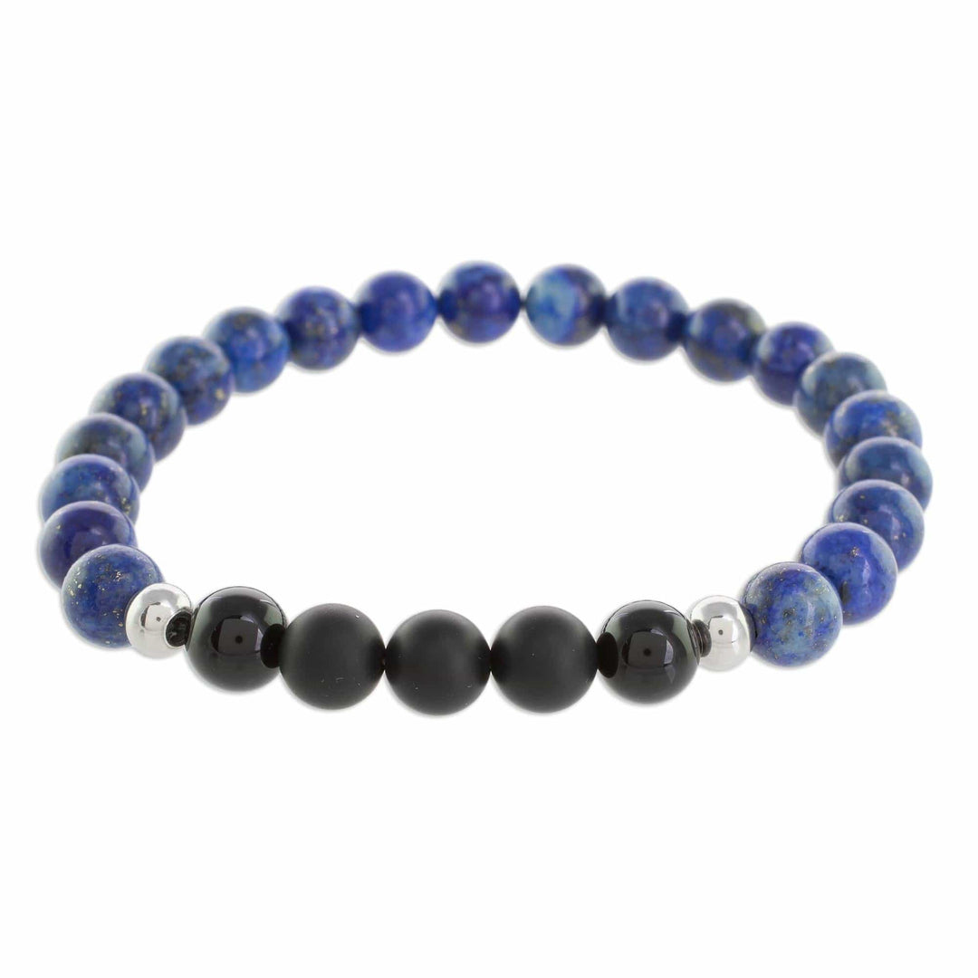 Men's Lapis Lazuli and Agate Beaded Stretch Bracelet - Deep