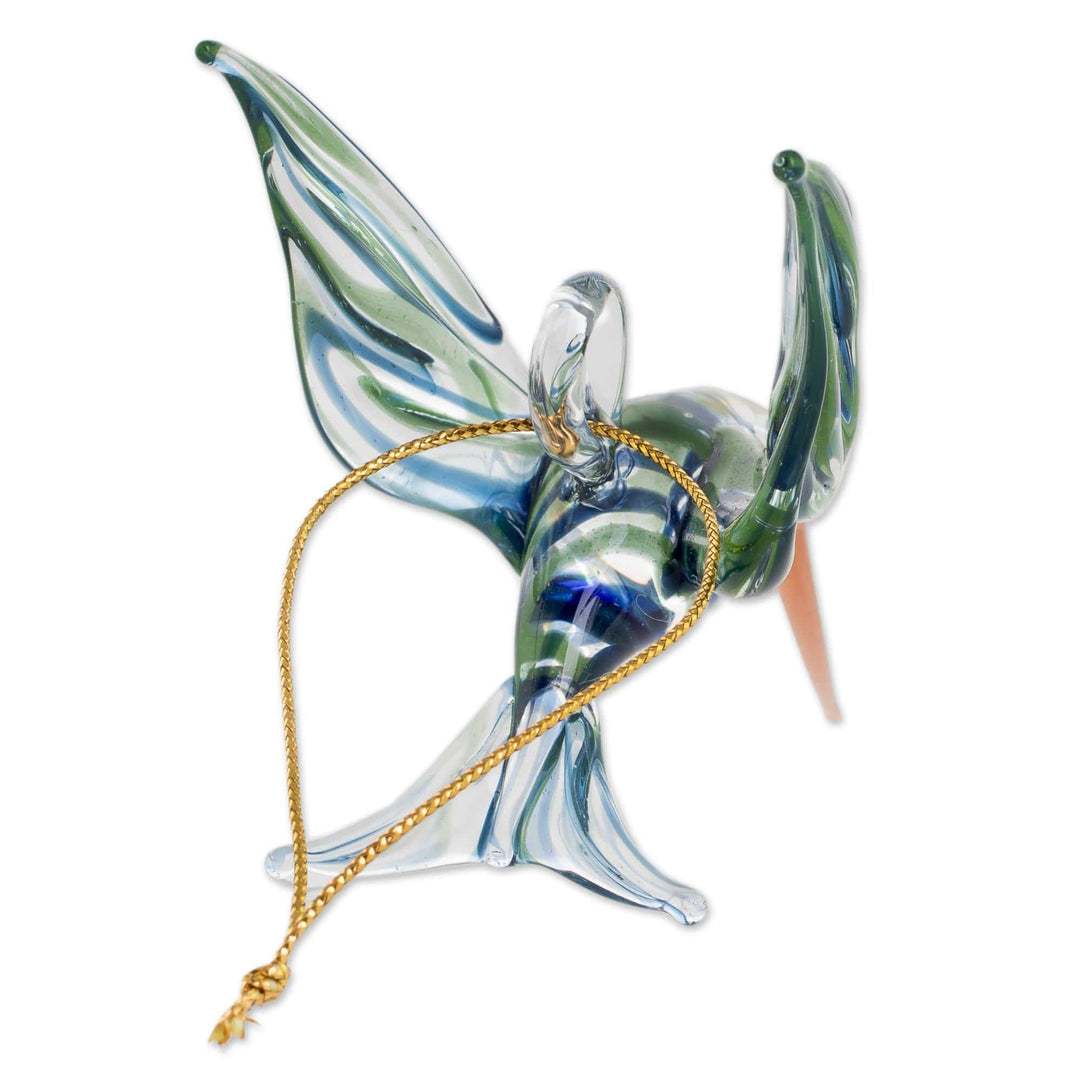 Handblown Glass Blue and Green Humminbird Figurine - Trochilinae Hummingbird