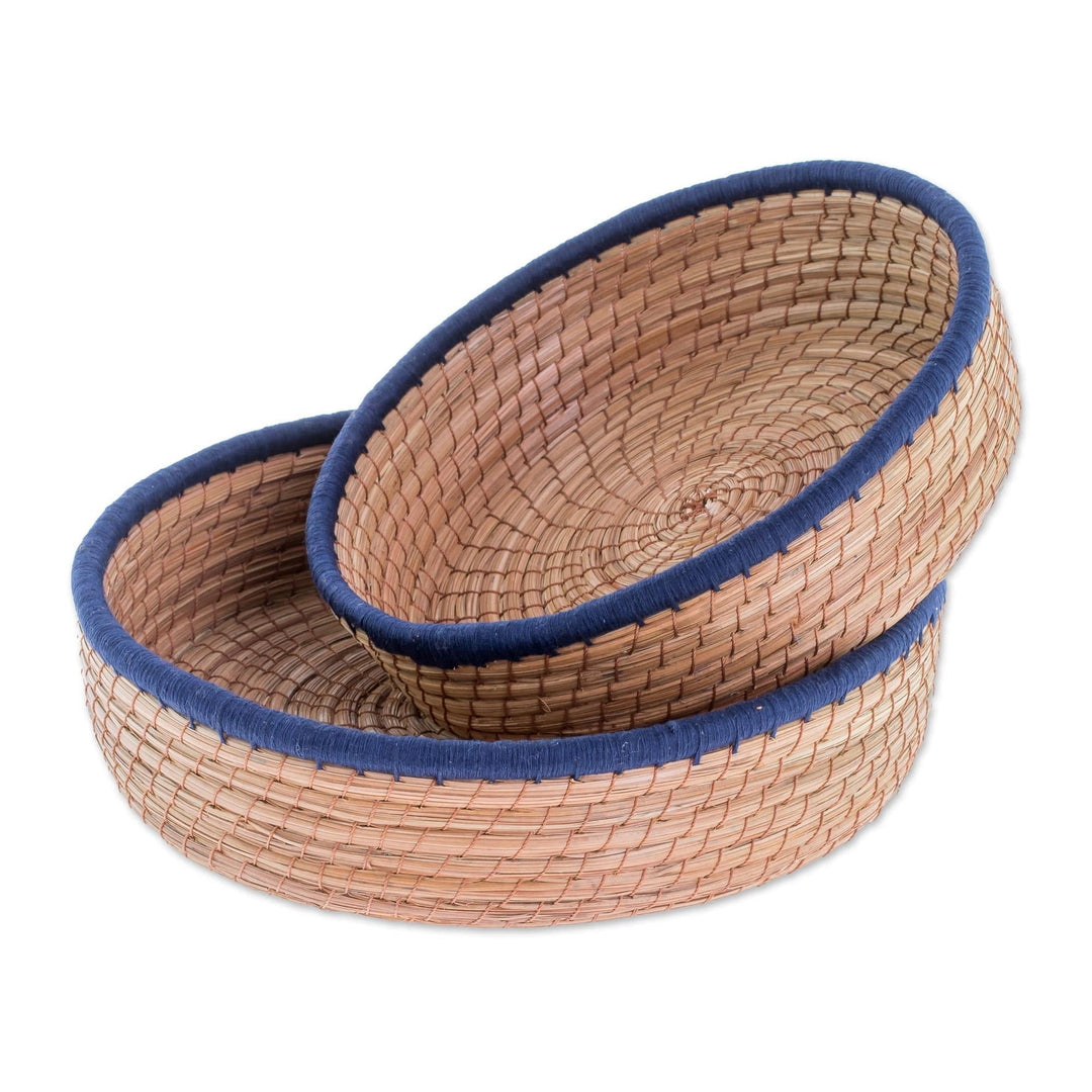 Handmade Pine Needle and Cotton Baskets in Navy (Pair) - Journey to Tecpain in Navy