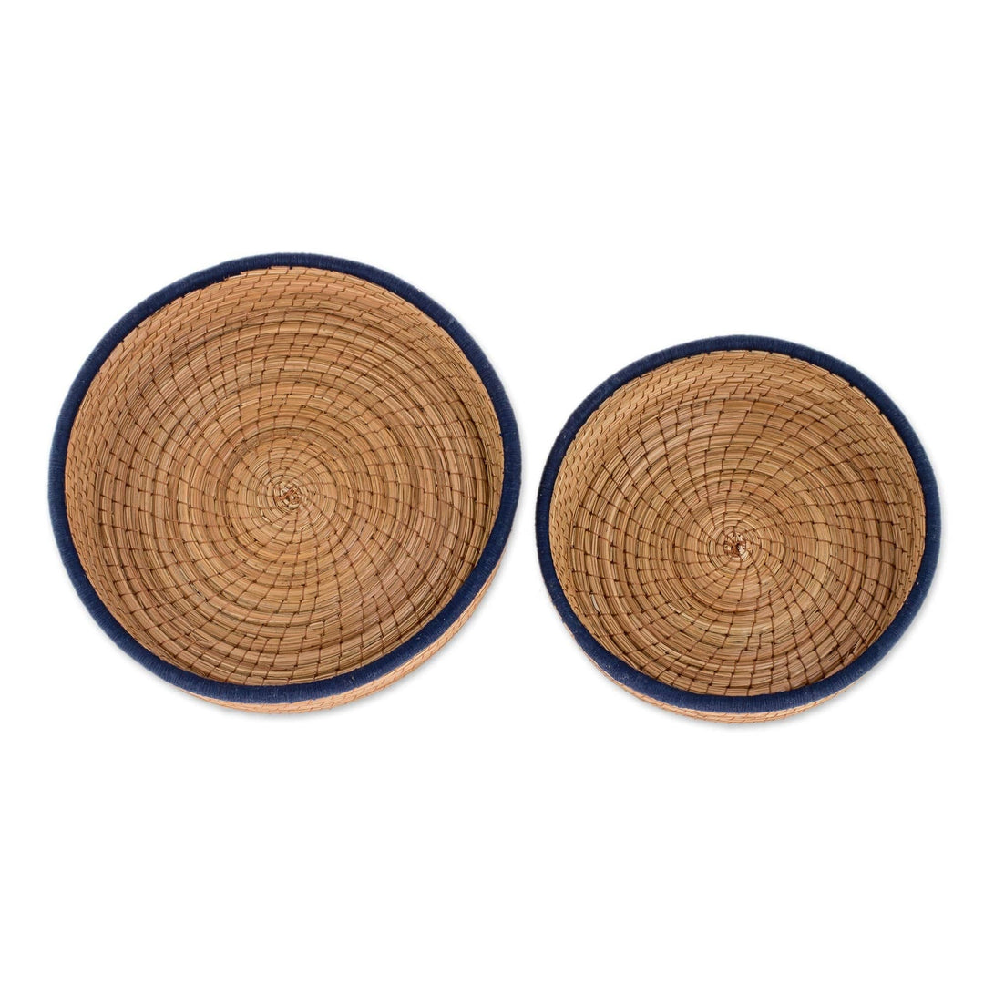 Handmade Pine Needle and Cotton Baskets in Navy (Pair) - Journey to Tecpain in Navy