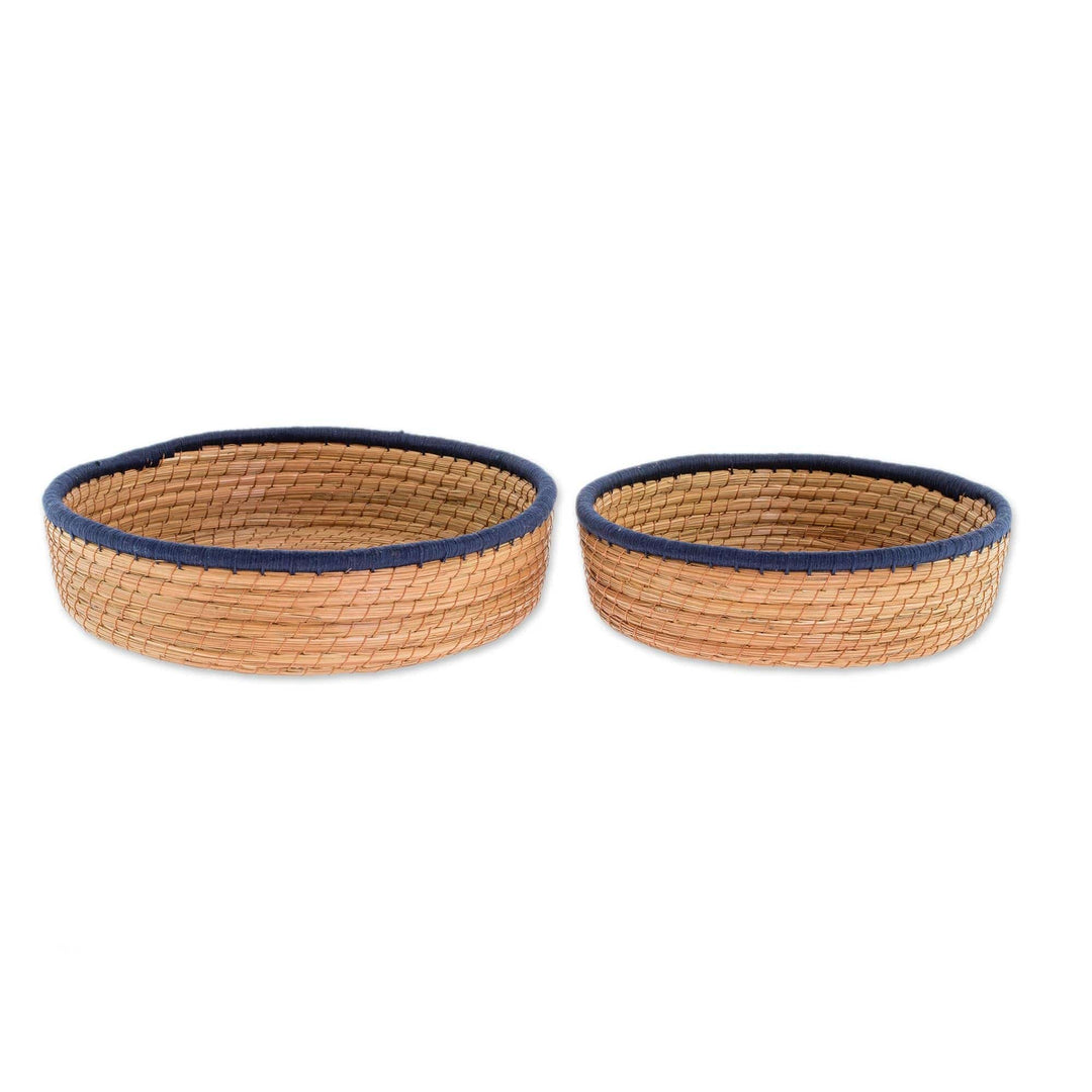 Handmade Pine Needle and Cotton Baskets in Navy (Pair) - Journey to Tecpain in Navy