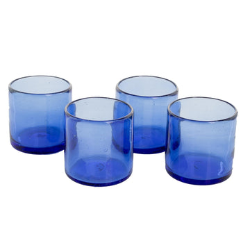 Recycled Glass Juice Glasses in Blue (Set of 4) - Profound Blue