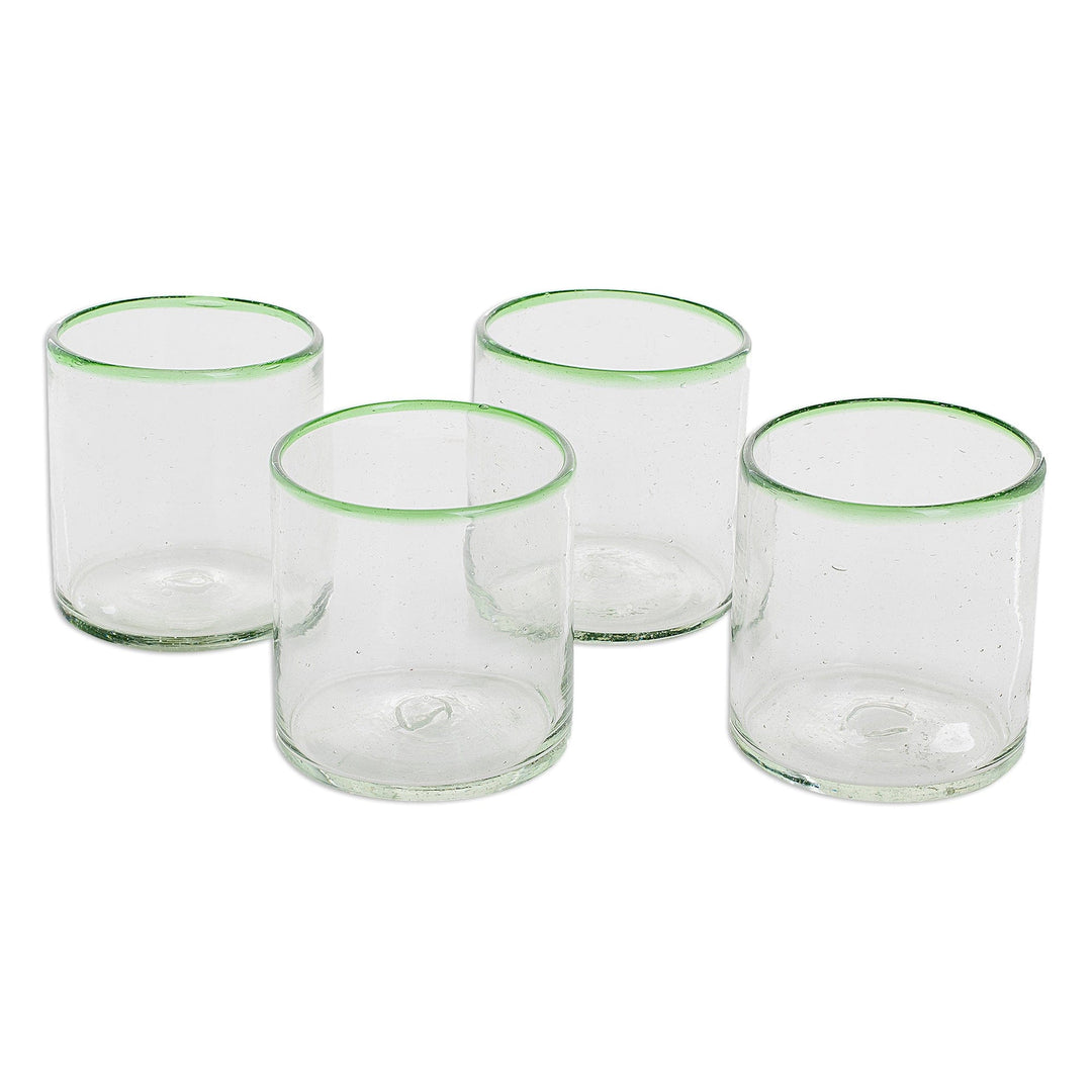 Green-Rimmed Recycled Glass Juice Glasses (Set of 4) - Green Mountain