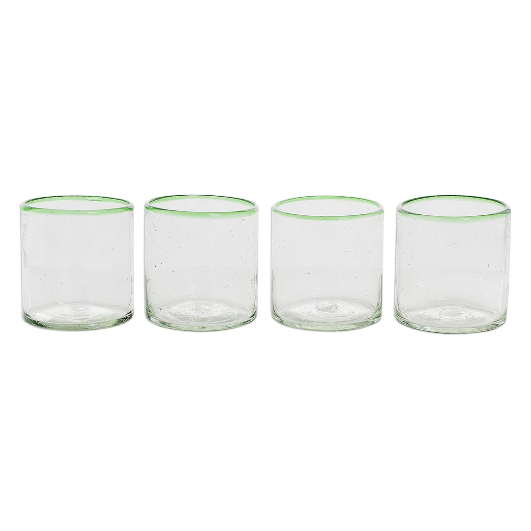 Green-Rimmed Recycled Glass Juice Glasses (Set of 4) - Green Mountain