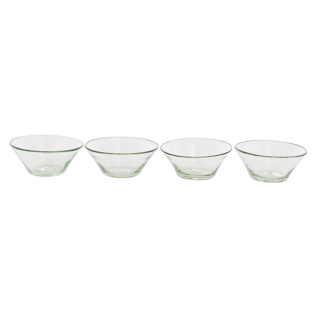 Recycled Glass Clear Dessert Bowls from Guatemala (Set of 4) - Sweet Moments