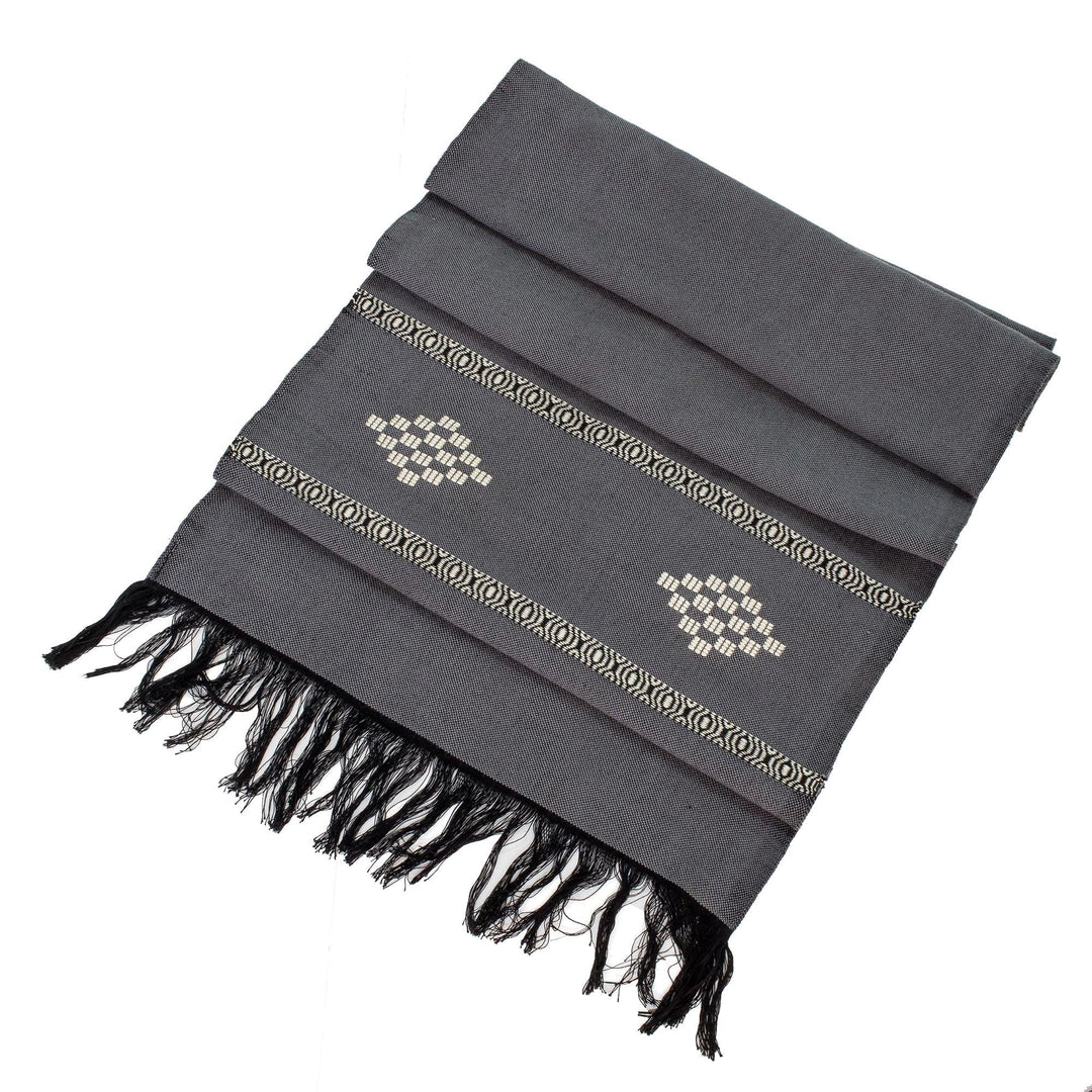 Grey Cotton Blend Scarf with Warm White Diamond Motif - Diamond Diva in Grey