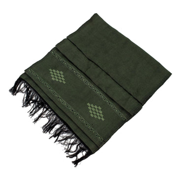 Green Cotton Blend Scarf with Diamond Motif - Diamond Diva in Green