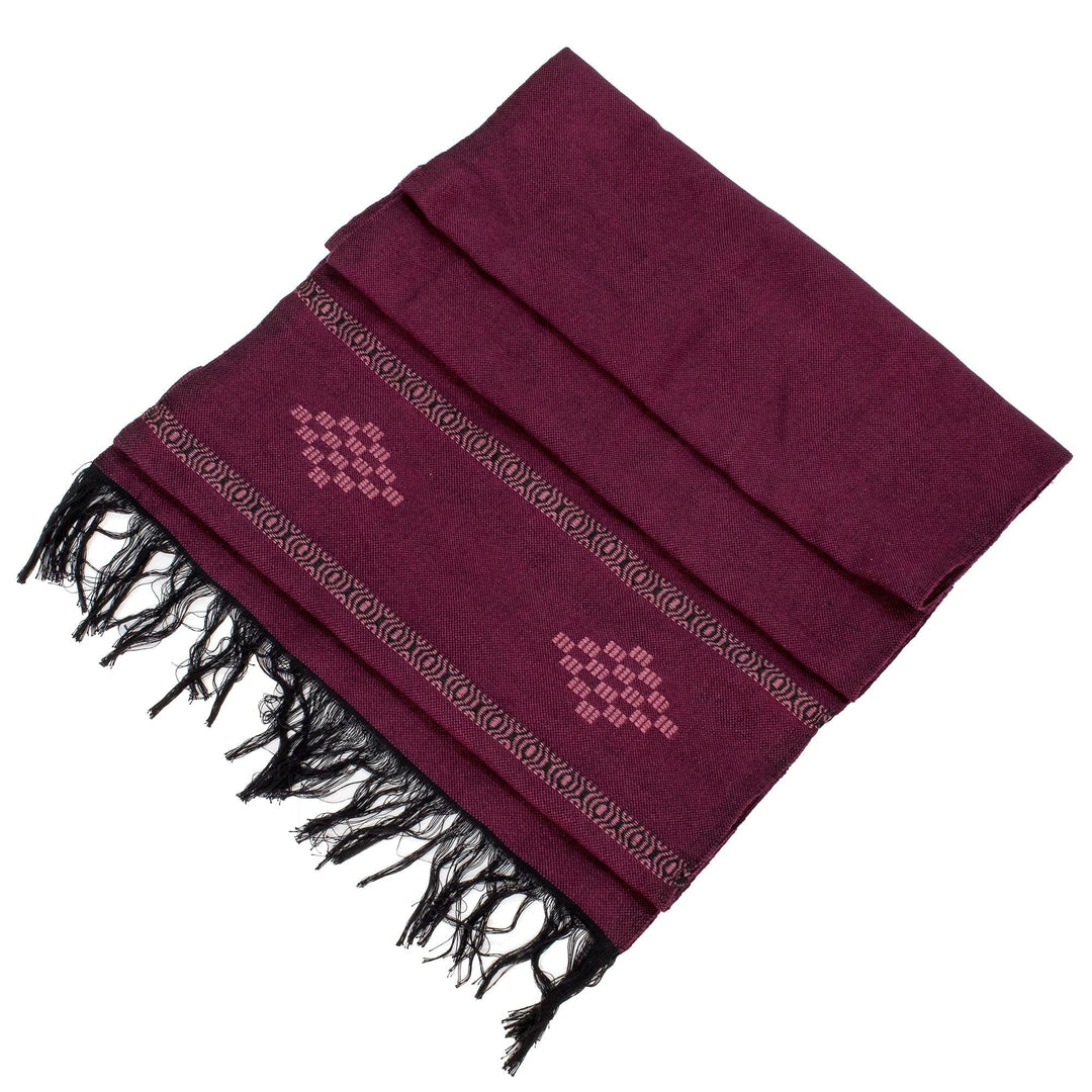 Handwoven Purple Cotton Blend Scarf with Diamond Motif - Diamond Diva in Purple