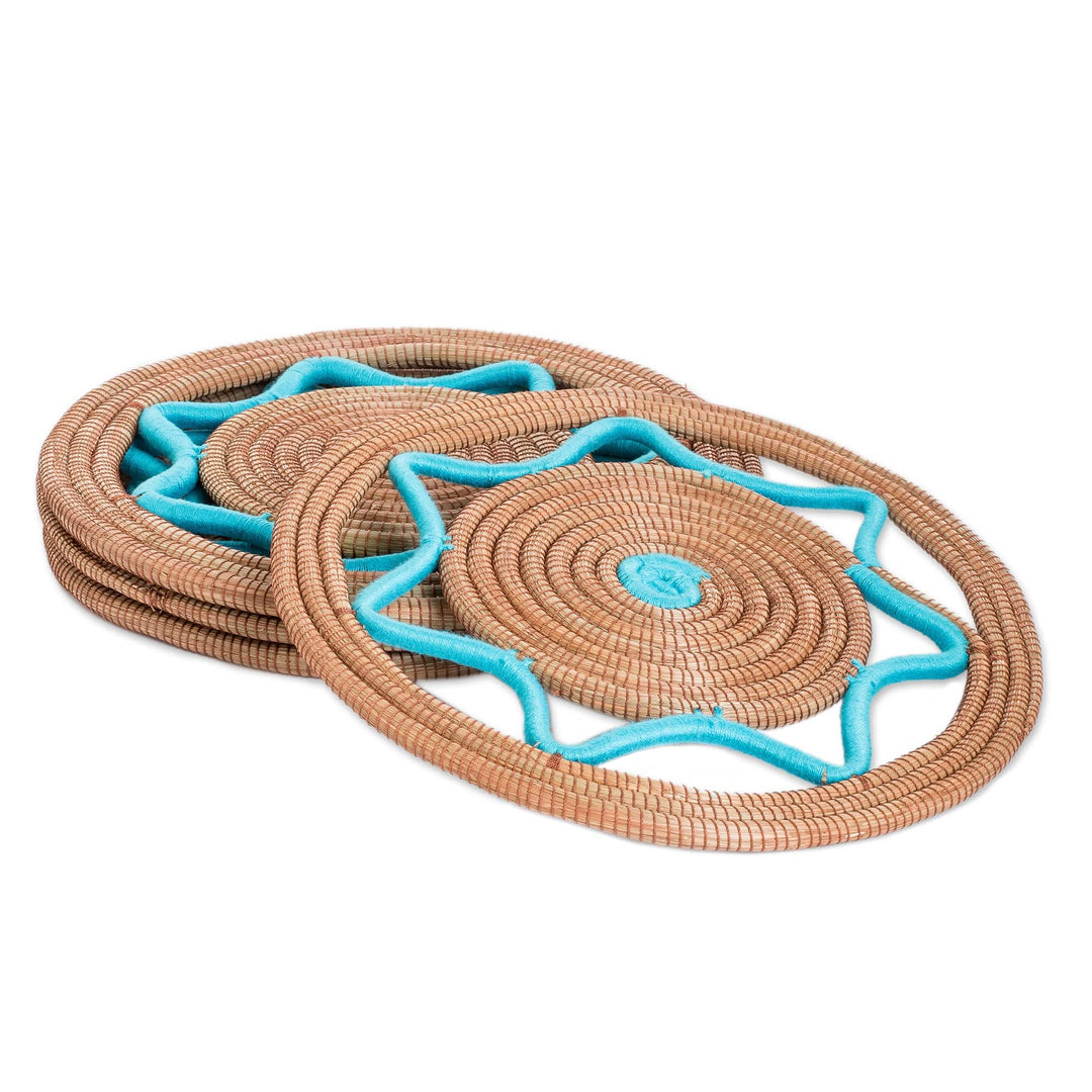 Pine Needle Placemats in Turquoise (Set of 4) - Traditional Meal in Turquoise