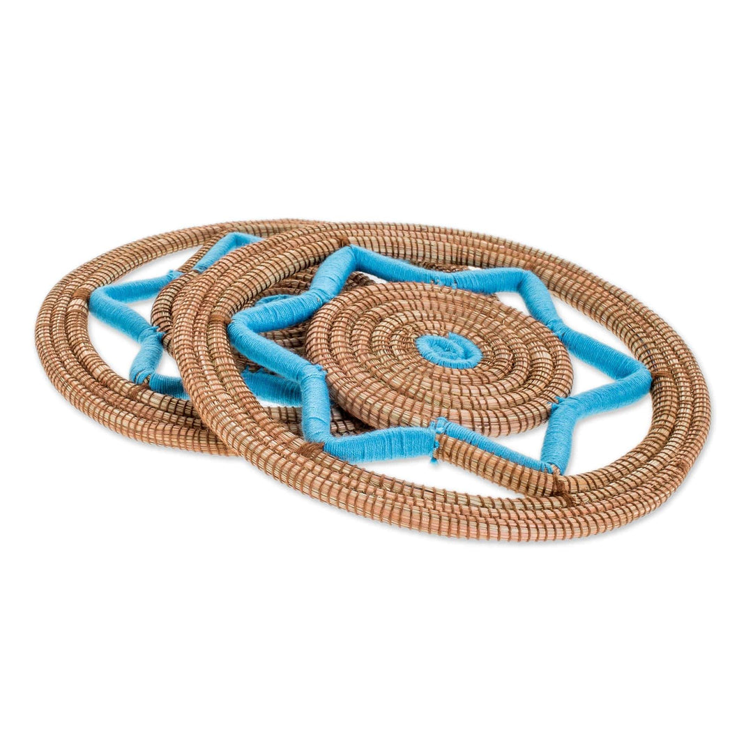 Handcrafted Pine Needle Trivets in Turquoise (Pair) - Homestead Cuisine in Turquoise