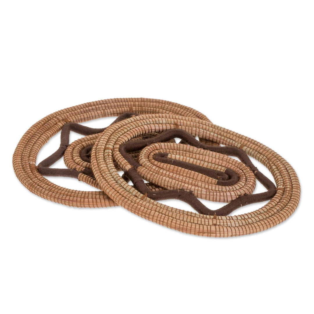 Pine Needle Placemats in Espresso from Nicaragua (Pair) - Familiar Union in Espresso