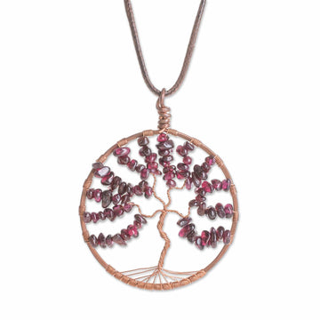 Garnet Gemstone Tree Leo Pendant Necklace - Leo Tree of Life