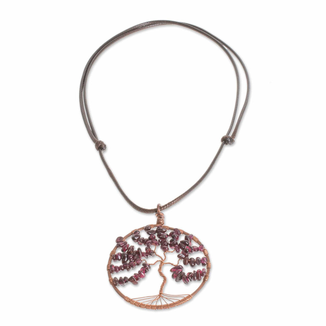 Garnet Gemstone Tree Leo Pendant Necklace - Leo Tree of Life