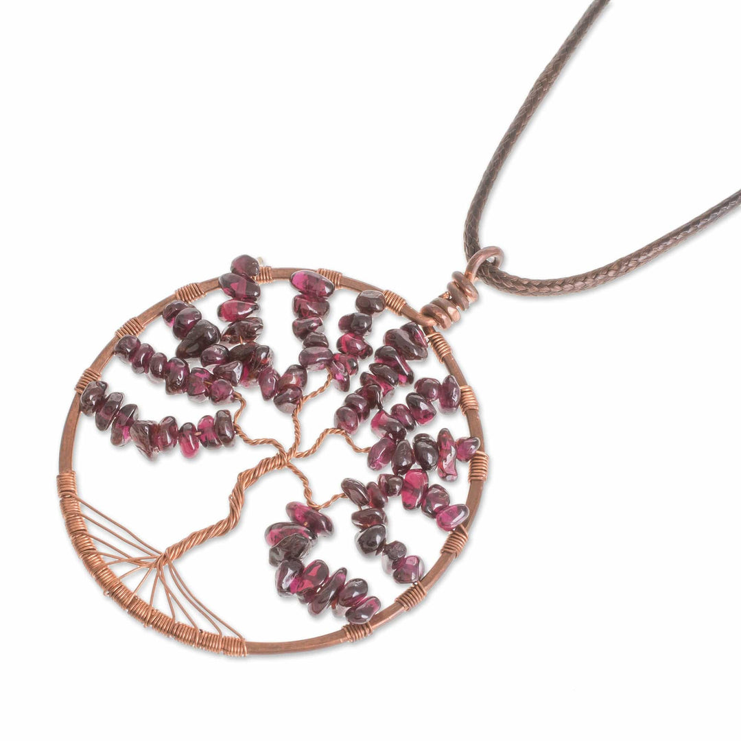 Garnet Gemstone Tree Leo Pendant Necklace - Leo Tree of Life