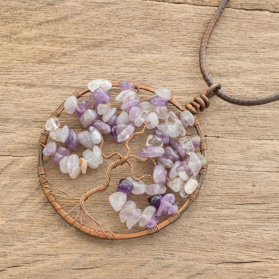Amethyst Gemstone Tree Pendant Necklace - Amethyst Tree of Life