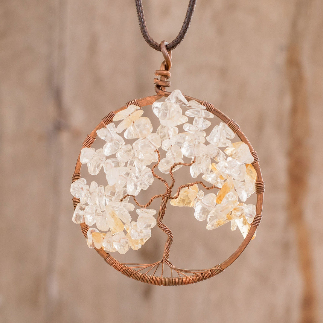 Quartz Gemstone Tree Pendant Necklace - Quartz Tree of Life