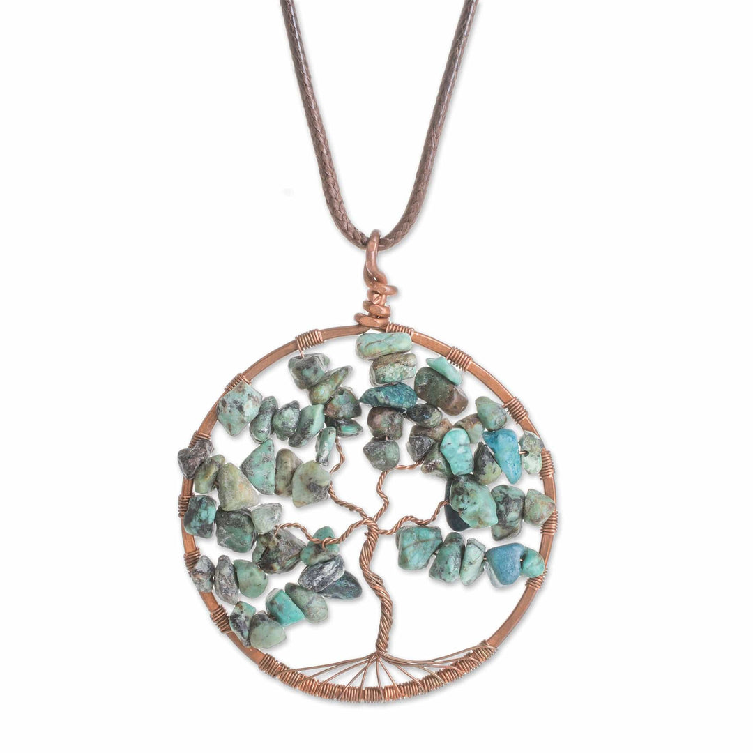 Reconstituted Turquoise Tree Pendant Cancer Necklace - Cancer Tree of Life