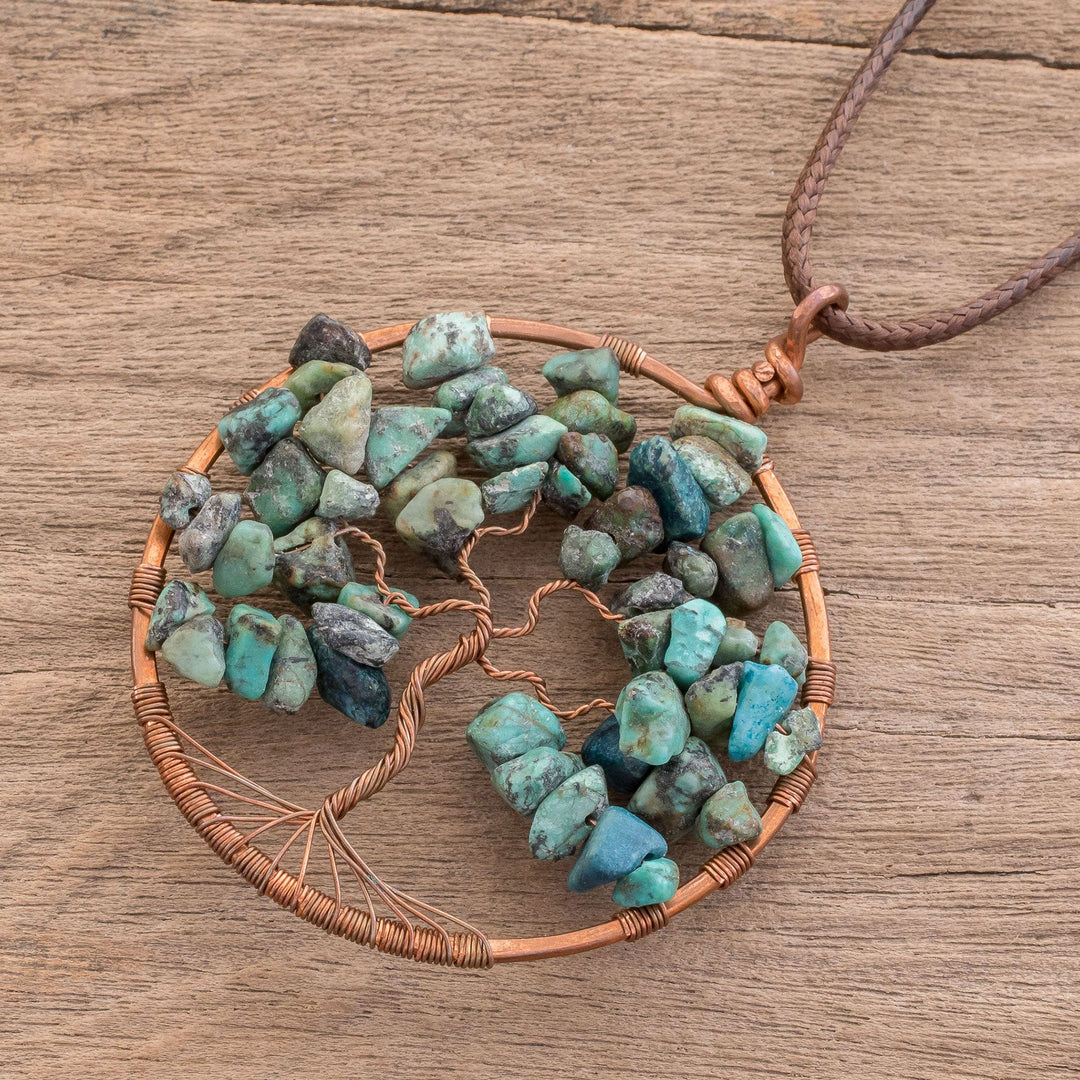 Reconstituted Turquoise Tree Pendant Cancer Necklace - Cancer Tree of Life