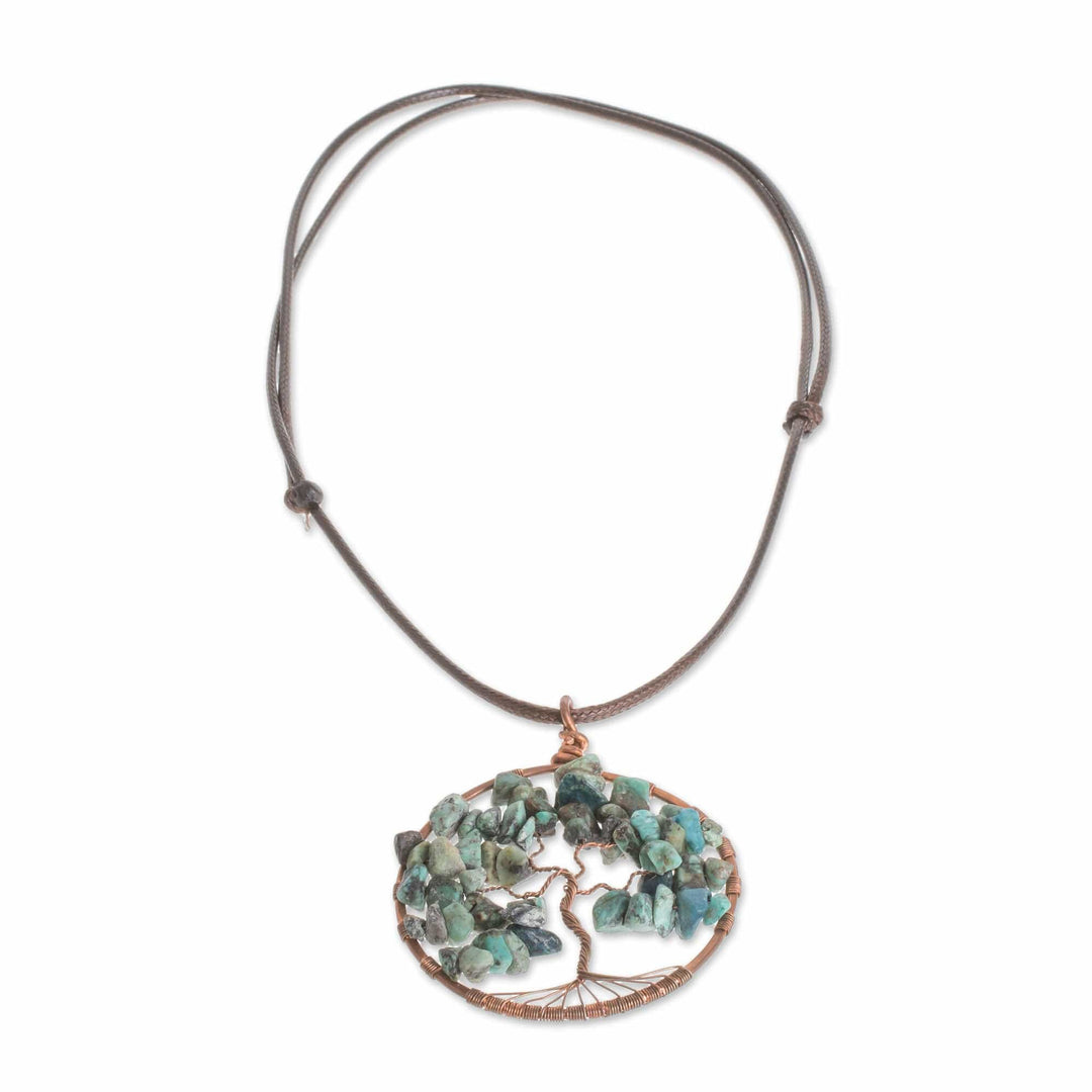 Reconstituted Turquoise Tree Pendant Cancer Necklace - Cancer Tree of Life