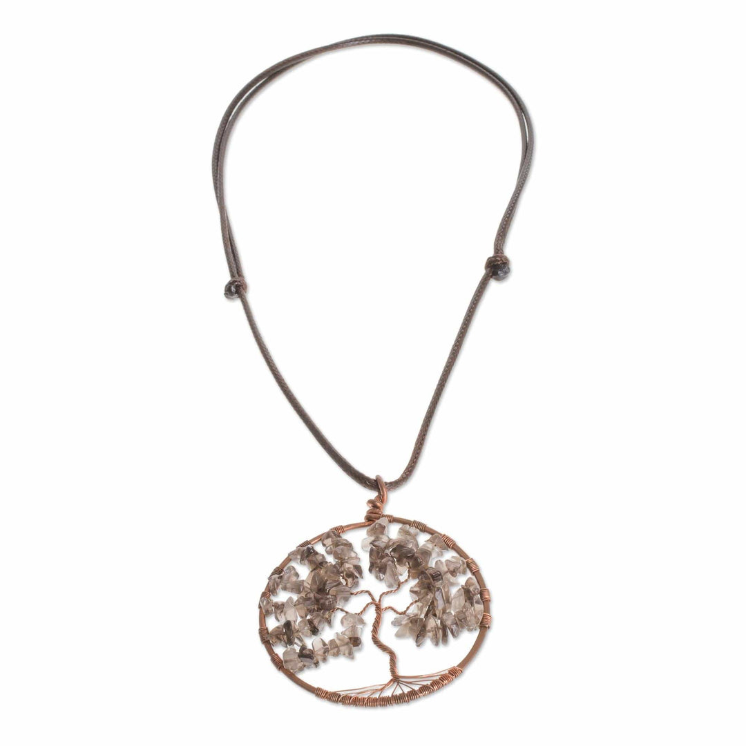 Smoky Quartz Gemstone Tree Pendant Necklace - Smoky Quartz Tree of Life