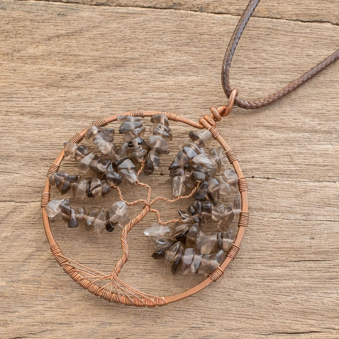 Smoky Quartz Gemstone Tree Pendant Necklace - Smoky Quartz Tree of Life