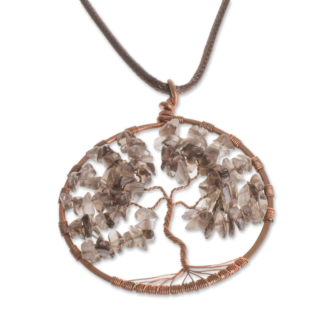 Smoky Quartz Gemstone Tree Pendant Necklace - Smoky Quartz Tree of Life