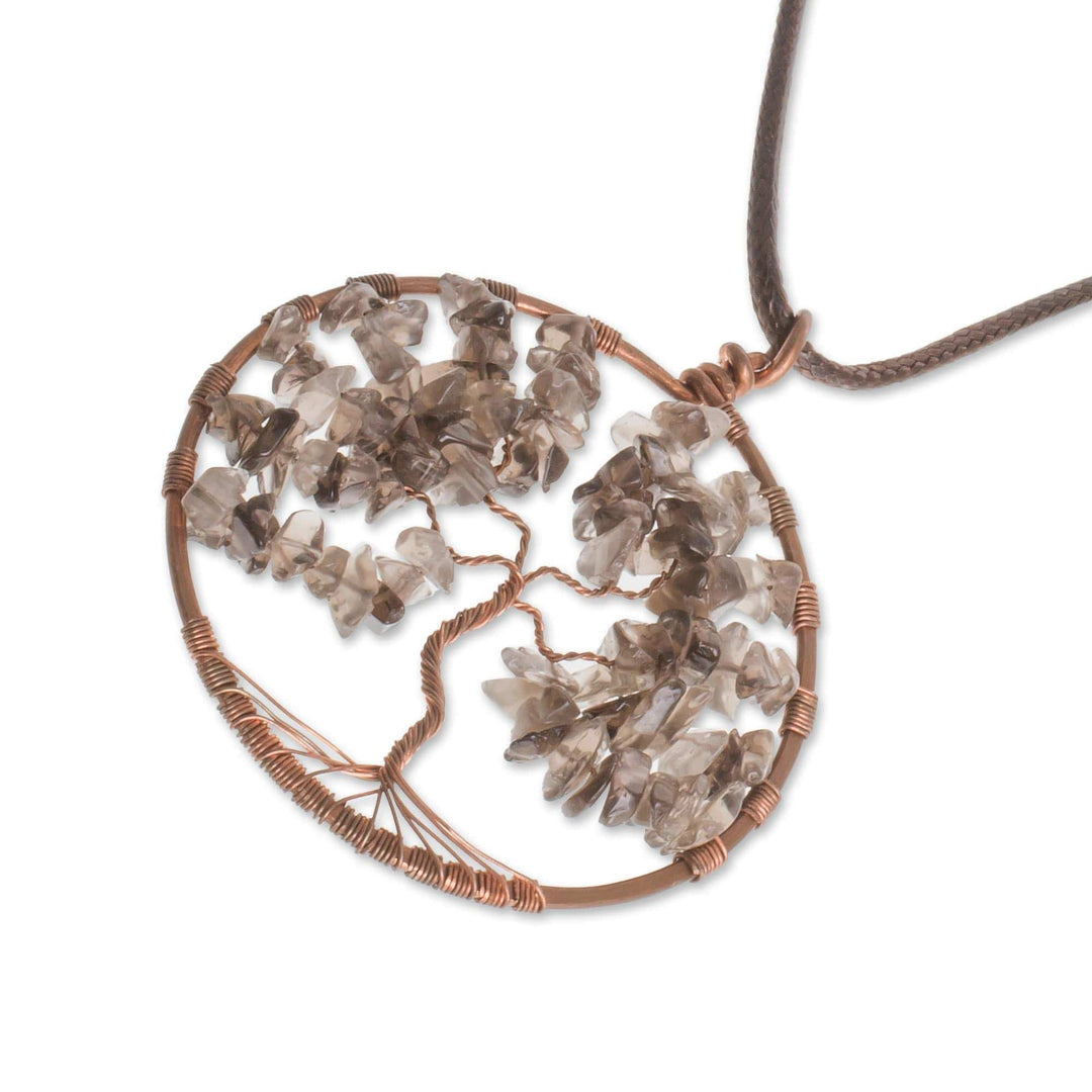 Smoky Quartz Gemstone Tree Pendant Necklace - Smoky Quartz Tree of Life