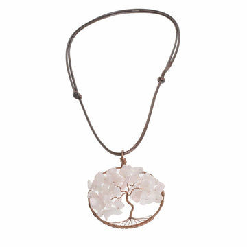 Rose Quartz Gemstone Tree Pendant Necklace - Taurus Tree of Life