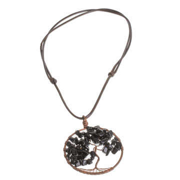 Onyx Gemstone Tree Aquarius Pendant Necklace - Aquarius Tree of Life