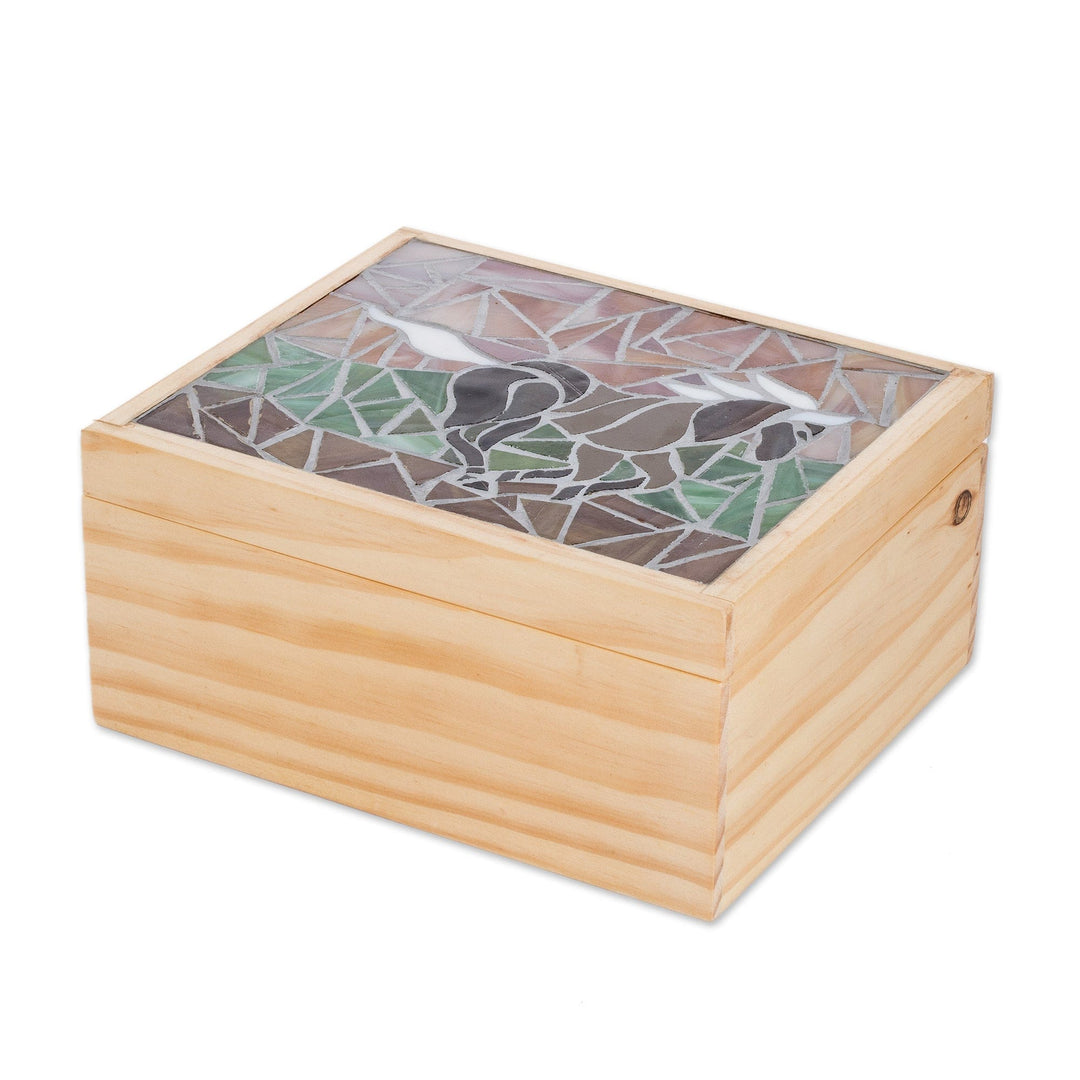 Horse-Themed Glass Mosaic Tea Box from Costa Rica - Indomitable