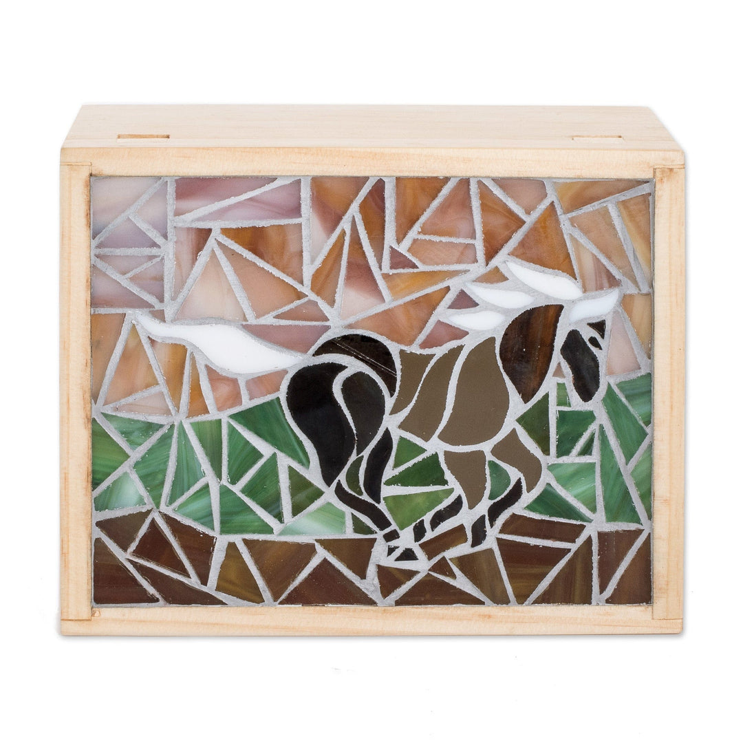 Horse-Themed Glass Mosaic Tea Box from Costa Rica - Indomitable